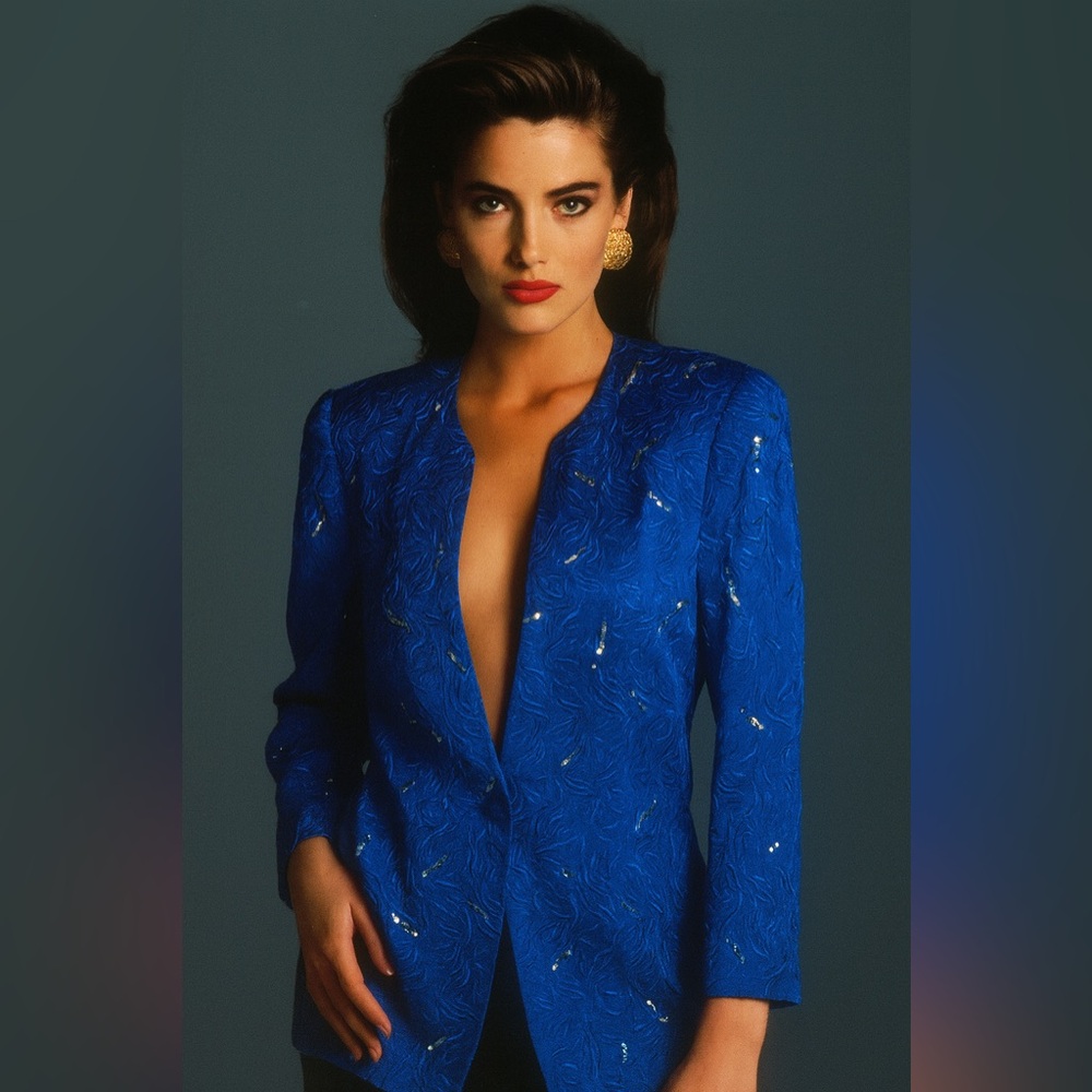 Vintage Magali Collection Womens Silk Blue  Embroidered & Sequined Jacket Size 1